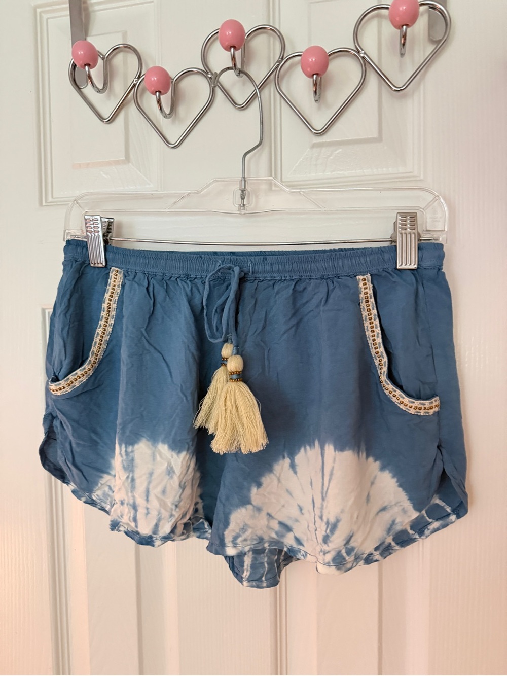 Skemo Blue Tie-Dye Athletic Shorts with Tassel Drawstring